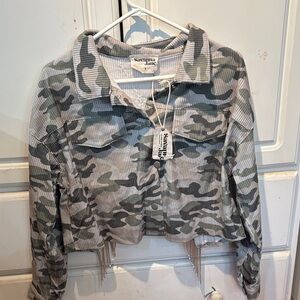 Savanna Jane Gray and Olive Corduroy Jacket with rhinestones tassels!